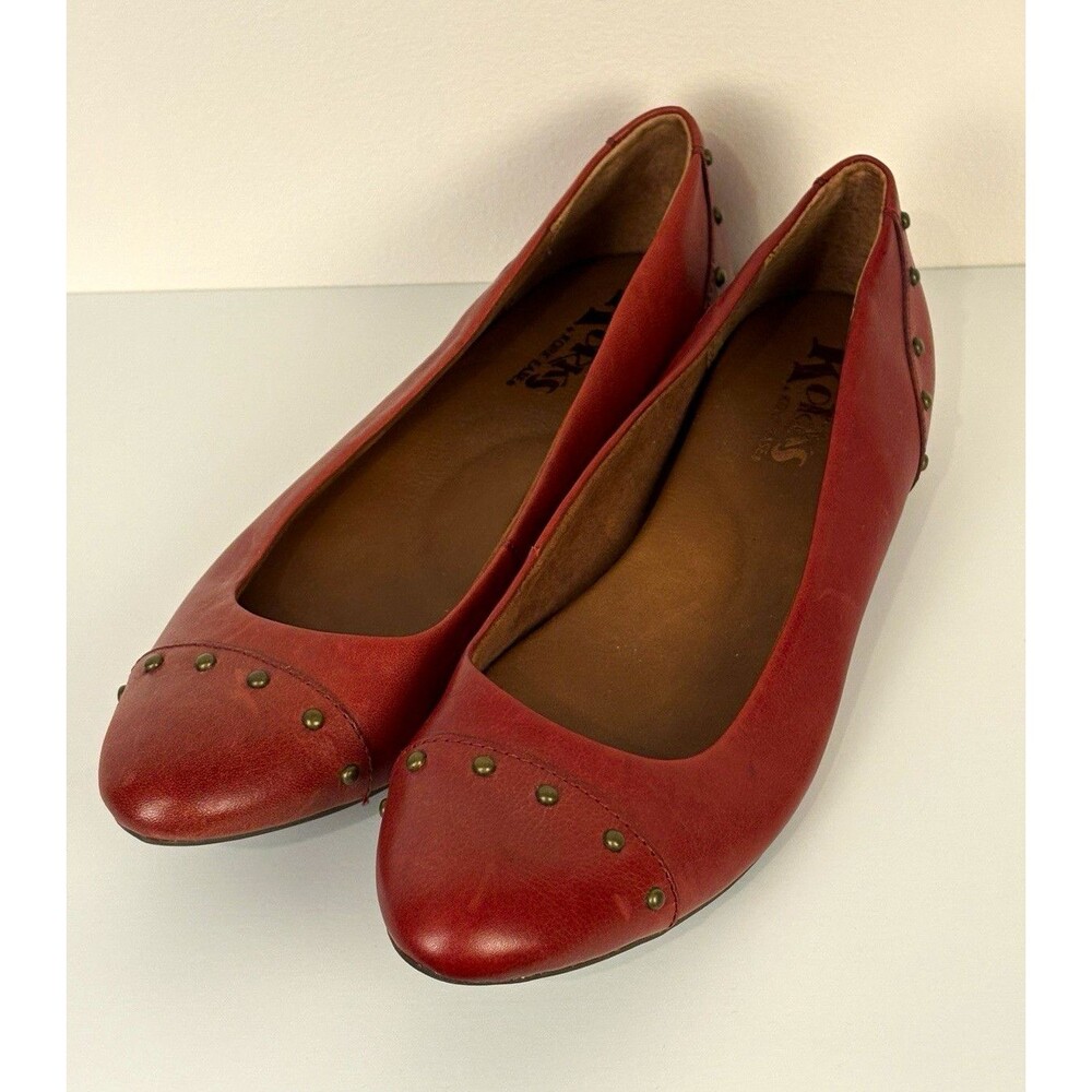 Korks by Kork-Ease Red Leather Studded Slip On Ballet Flats Shoes Women 8.5
